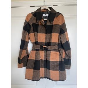 Calvin Klein Womens M Belted Wool Plaid Coat